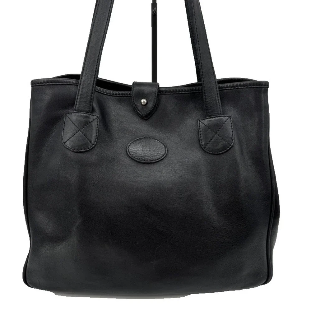 Levenger Black Leather Tote Bag Business Shoulder Purse Laptop Work Travel